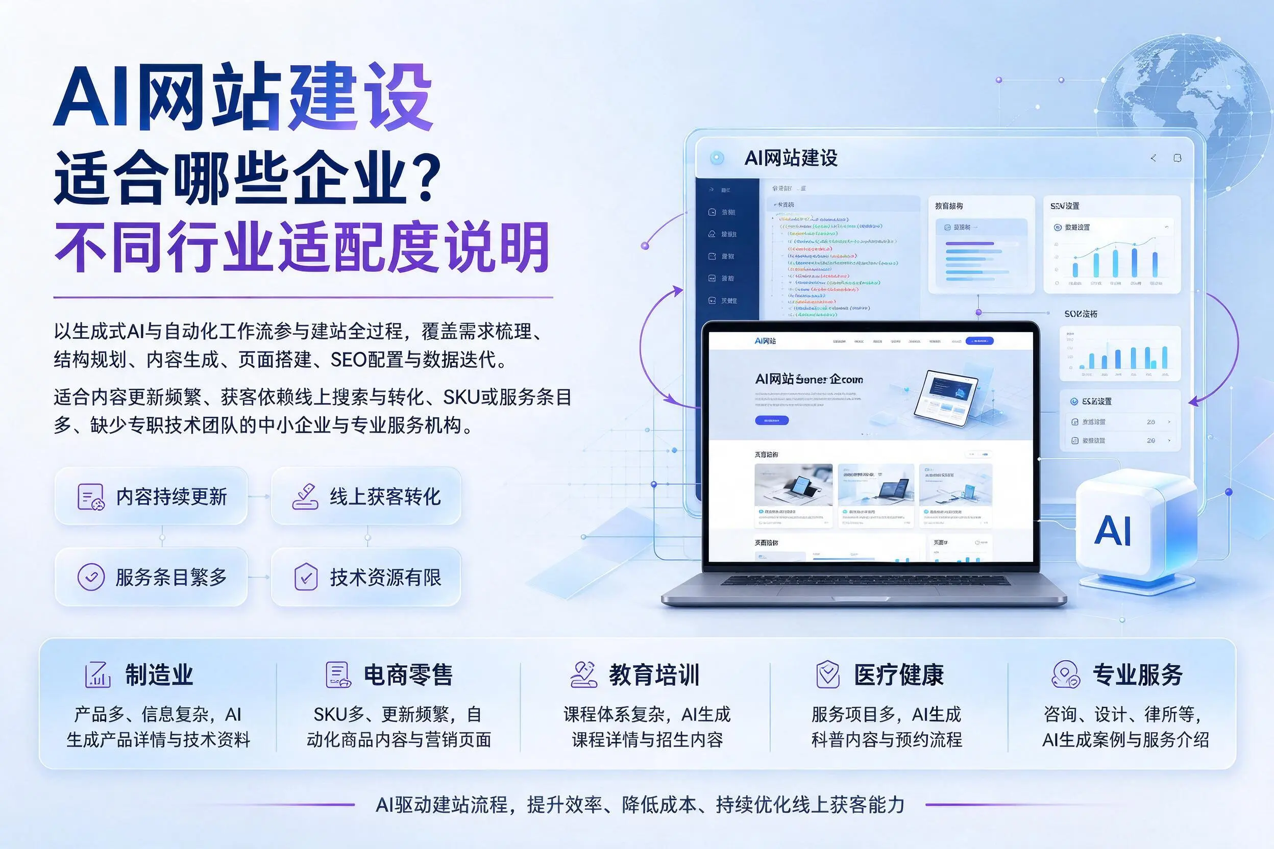 AI网站建设适合哪些企业?巴音郭楞不同行业适配度说明